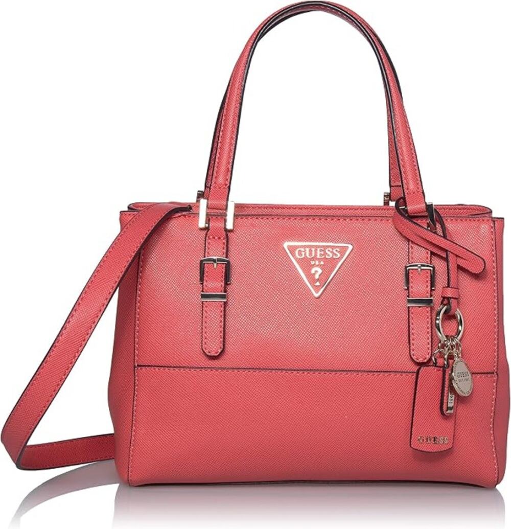 Guess Coral Pink Satchel Handbag Shoulder Bag Small Triangle Logo Charm
